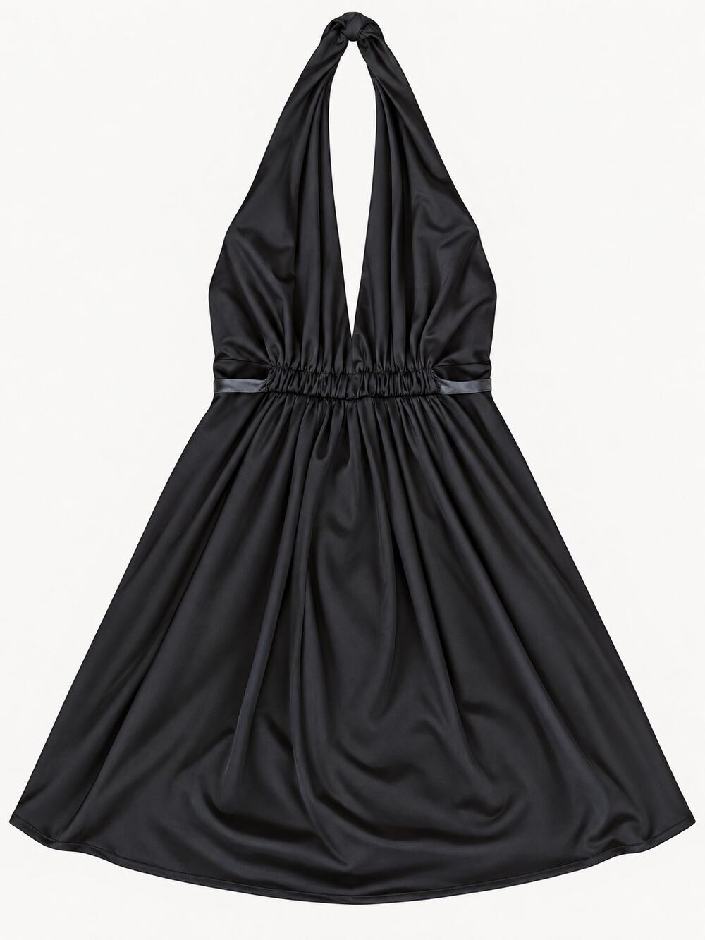 BCBGMAXAZRIA Black Halter Open Back Tie Waist Fit Flare Mini Dress Medium